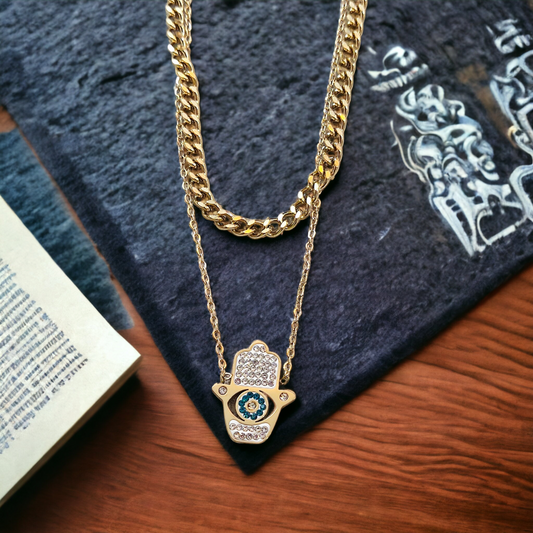 Hamsa Evil Eye Duo Chain