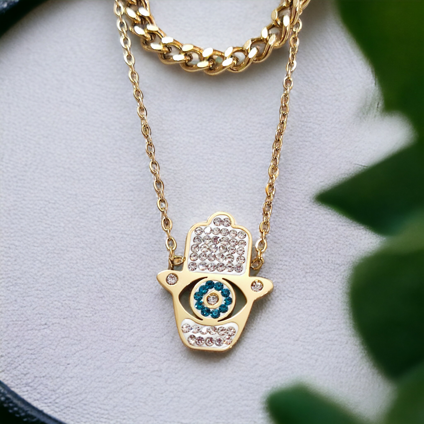 Hamsa Evil Eye Duo Chain