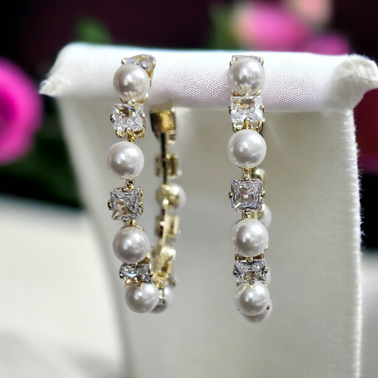 Pearl Bling Hoops