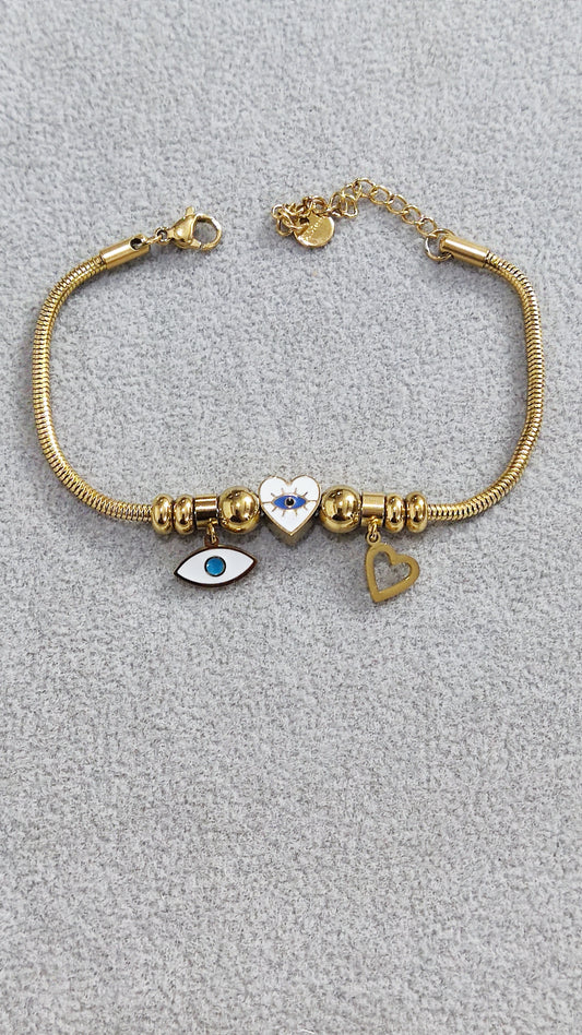 Evil Eye & Heart Charm Bracelet