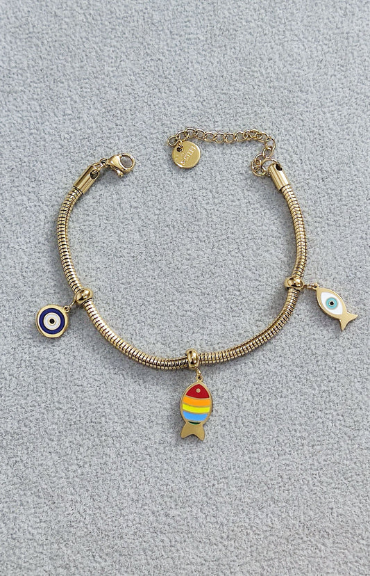 Fish Evil Eye Charm Bracelet