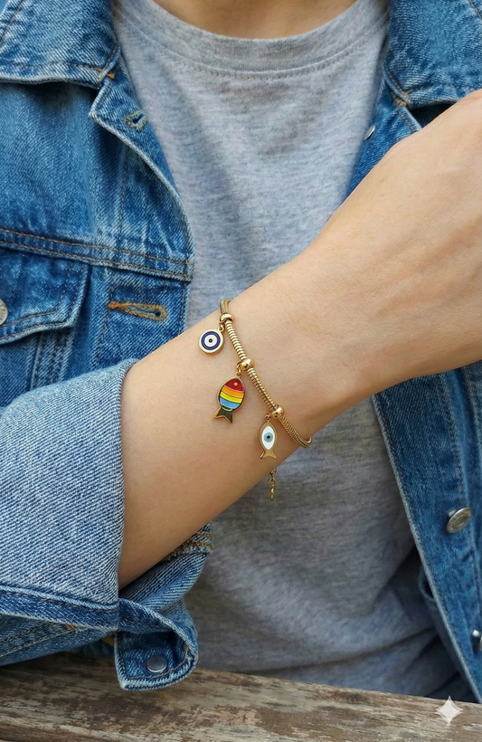 Fish Evil Eye Charm Bracelet
