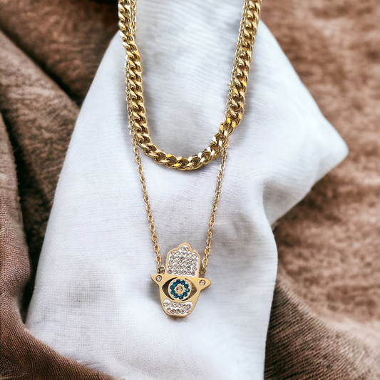 Hamsa Evil Eye Duo Chain