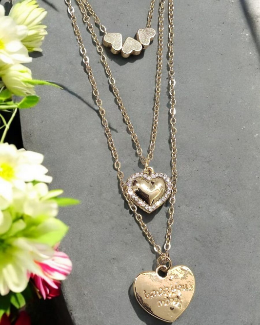 Triple Charm Heart Necklace