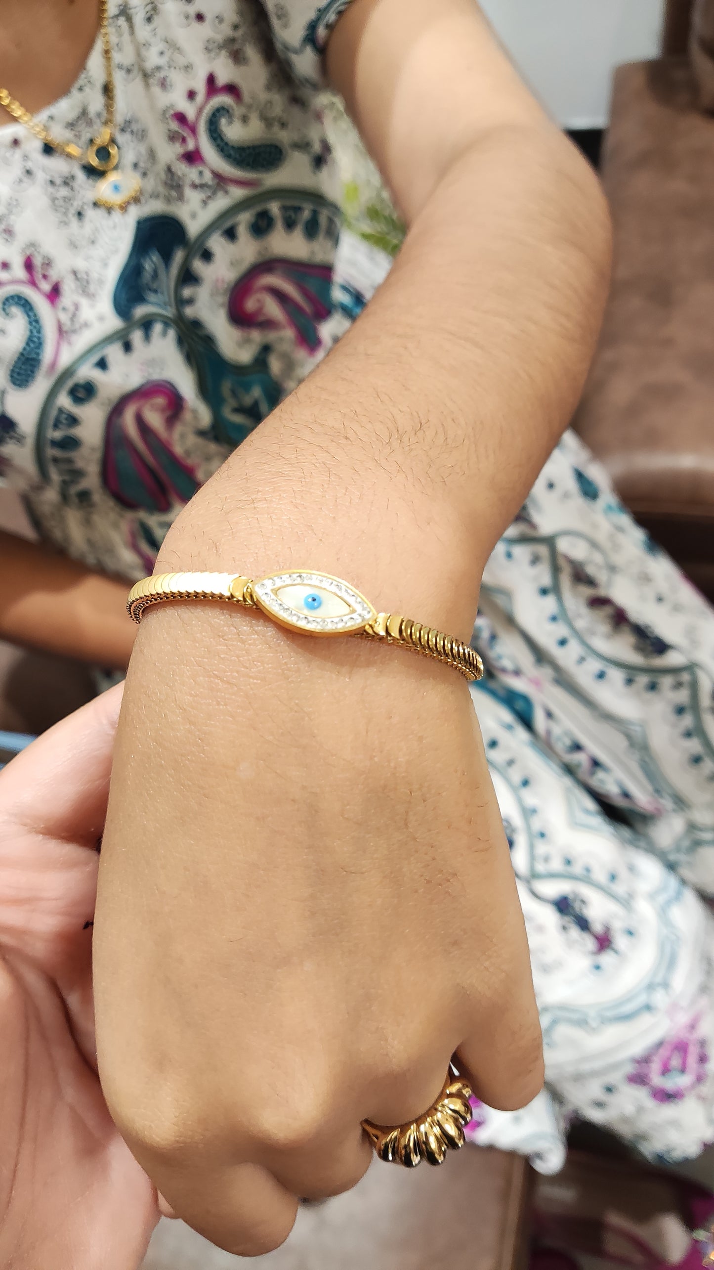 Evil Eye Ribbed Bracelet