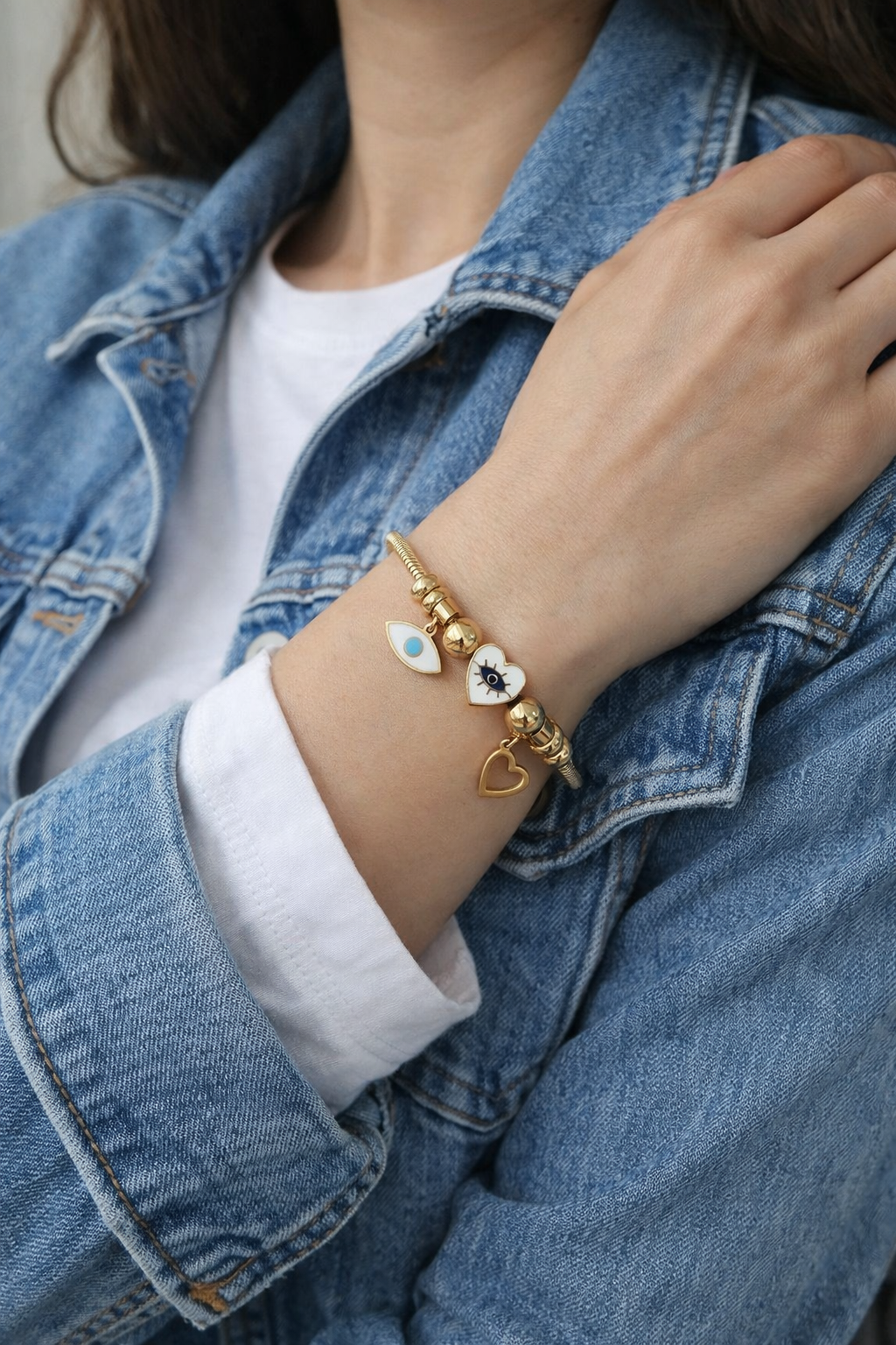 Evil Eye & Heart Charm Bracelet