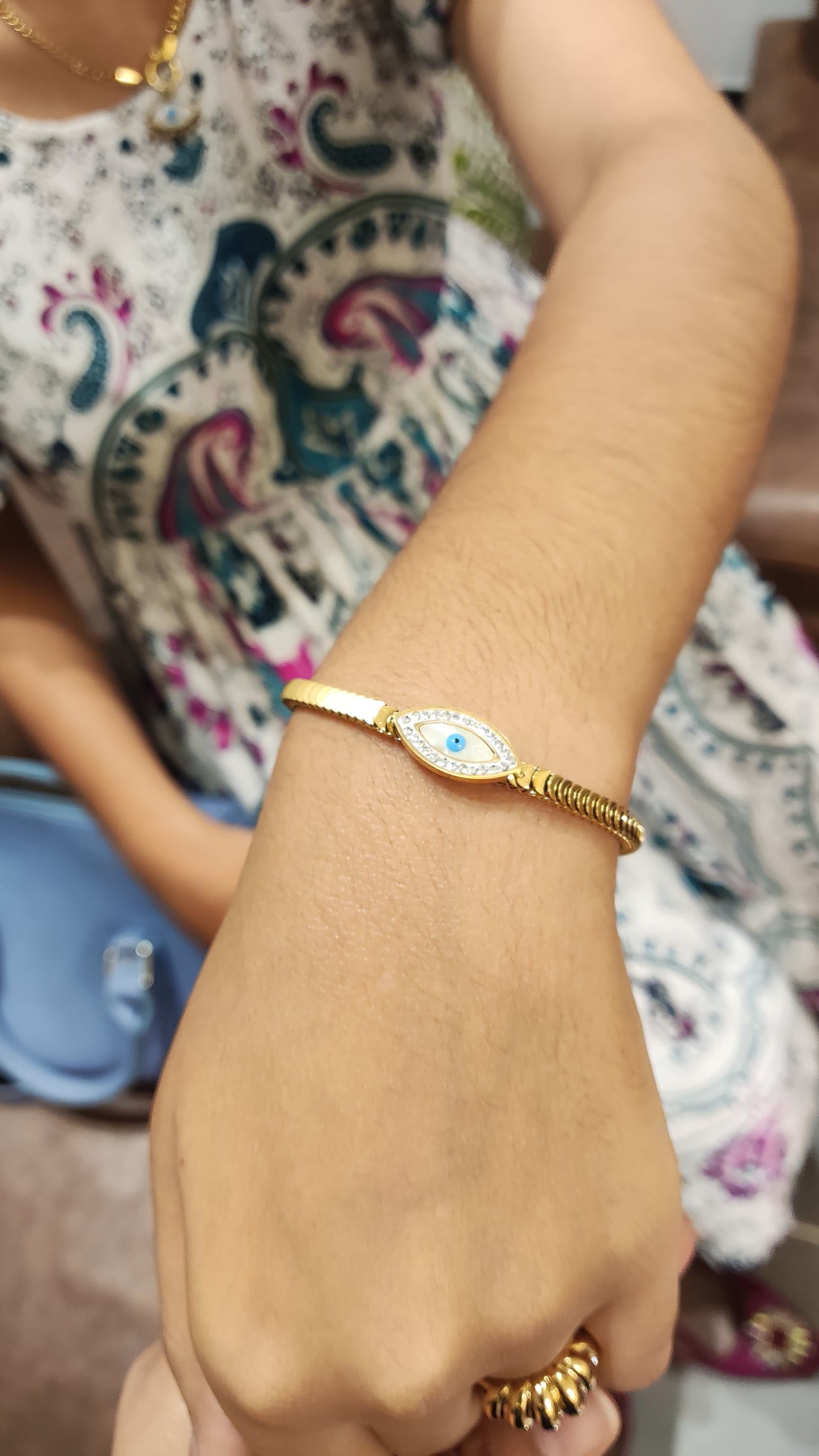 Evil Eye Ribbed Bracelet