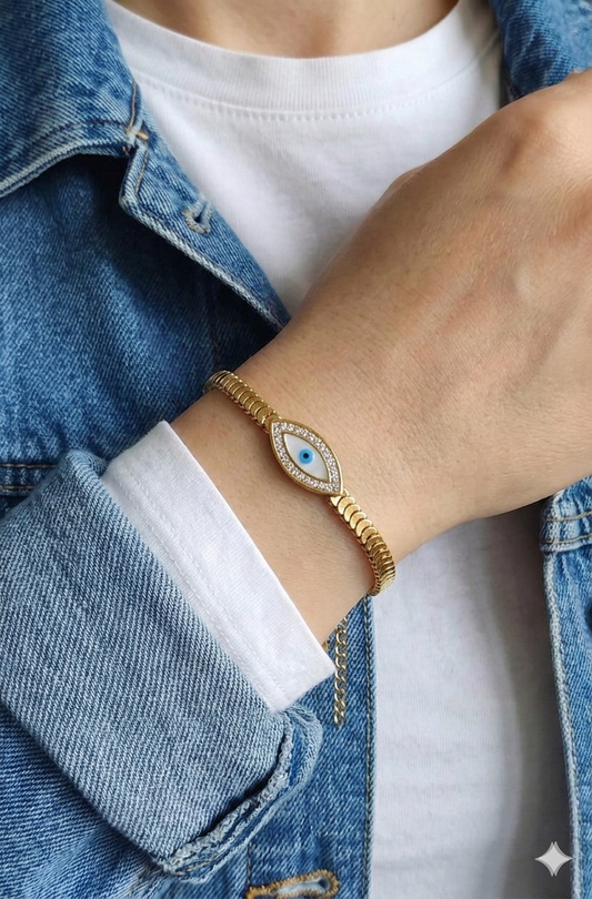 Evil Eye Ribbed Bracelet